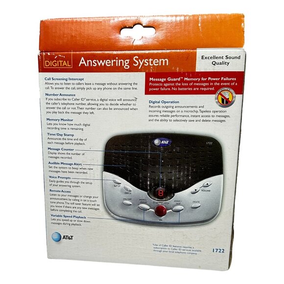 AT&T Digital Answering Machine 1722 Time and Day Stamp New - Picture 2 of 6